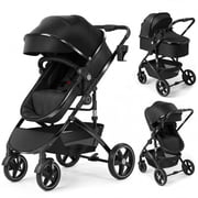 babyeap 2 in 1 Baby Stroller,Foldable Lightweight Carriage Reversible Bassinet Pram for Toddler,Travel Stroller with with Cup Holder,Black