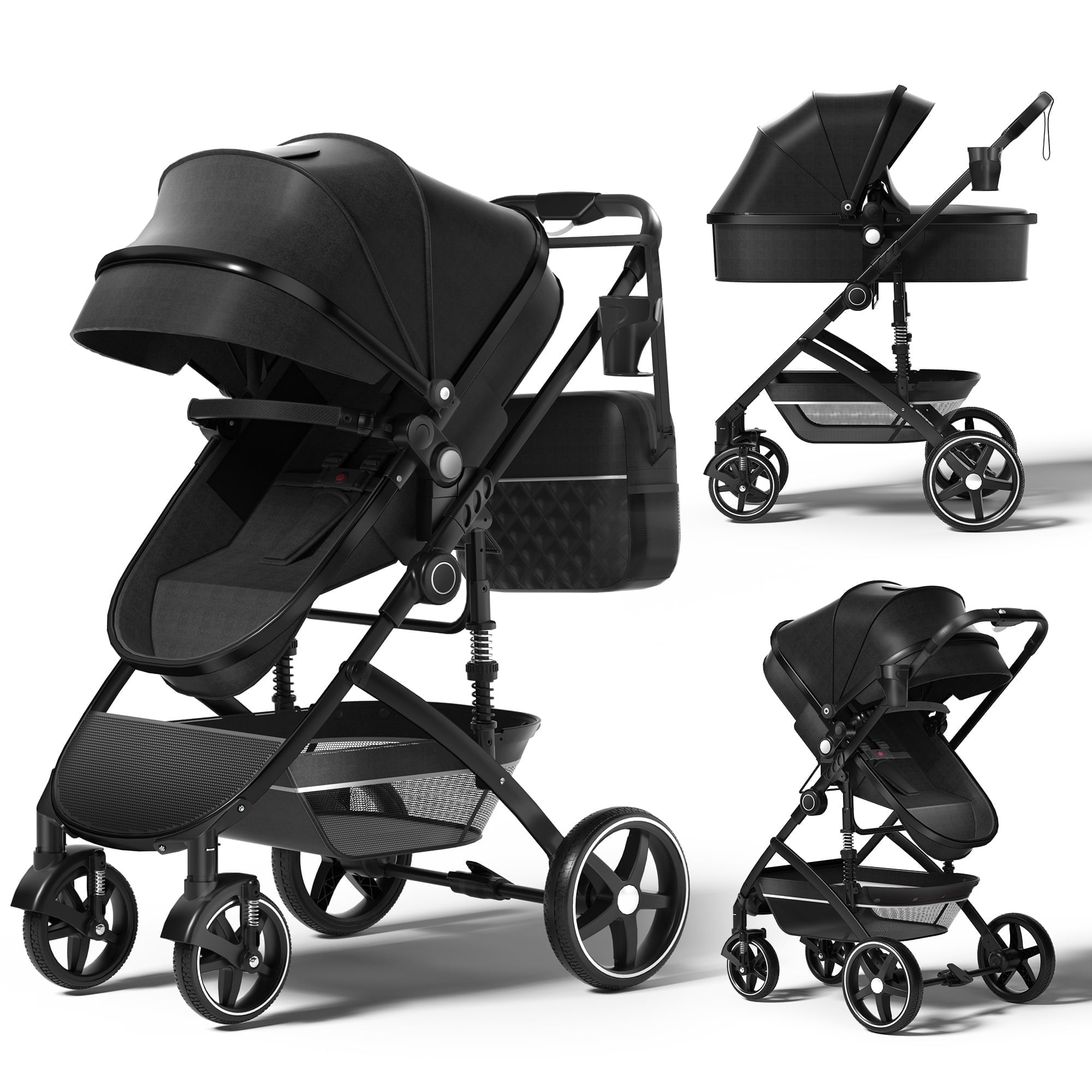 babyeap 2 in 1 Baby Stroller, Lightweight Foldable Bassinet Pram,  Reversible Travel Stroller, Black - Walmart.com