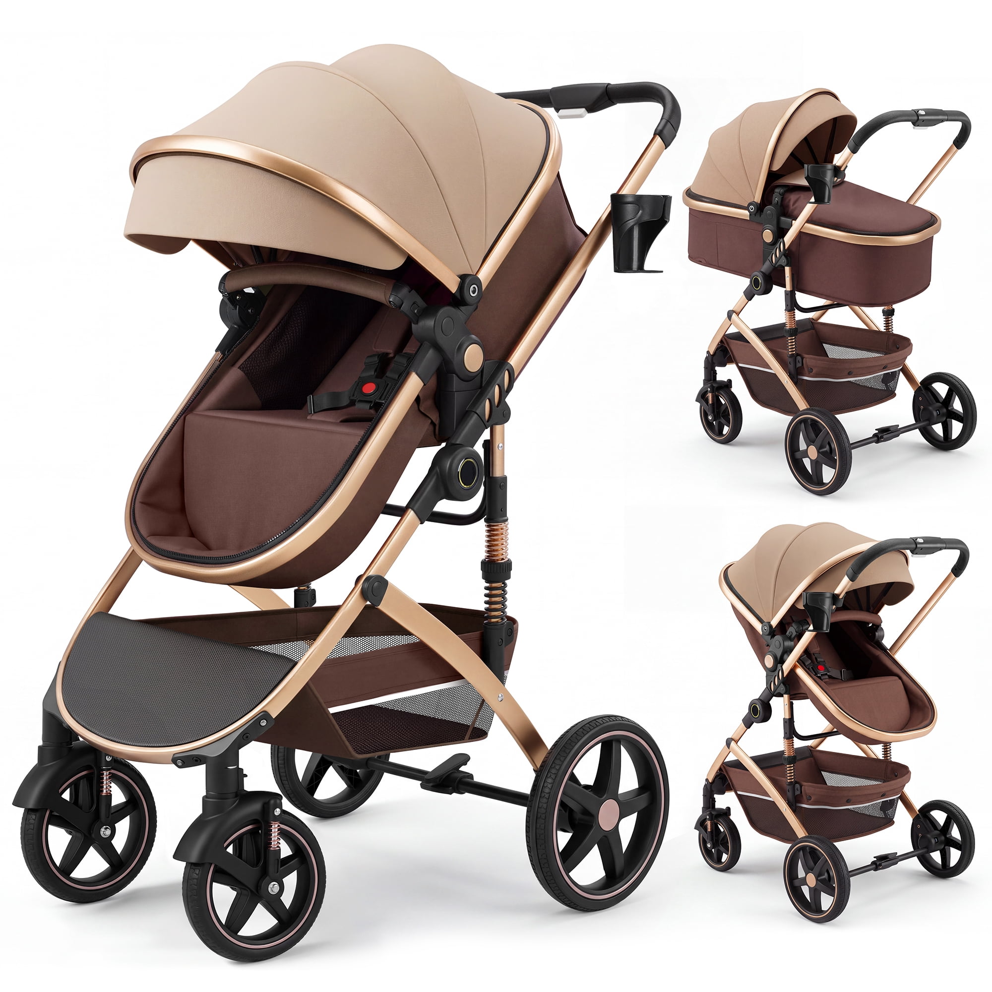 babyeap 2 in 1 Baby Stroller, Foldable Reversible Bassinet