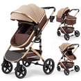 thumbnail image 1 of babyeap 2 in 1 Baby Stroller,Foldable Lightweight Carriage Reversible Bassinet Pram for Toddler,Travel Stroller with with Cup Holder,Brown, 1 of 13