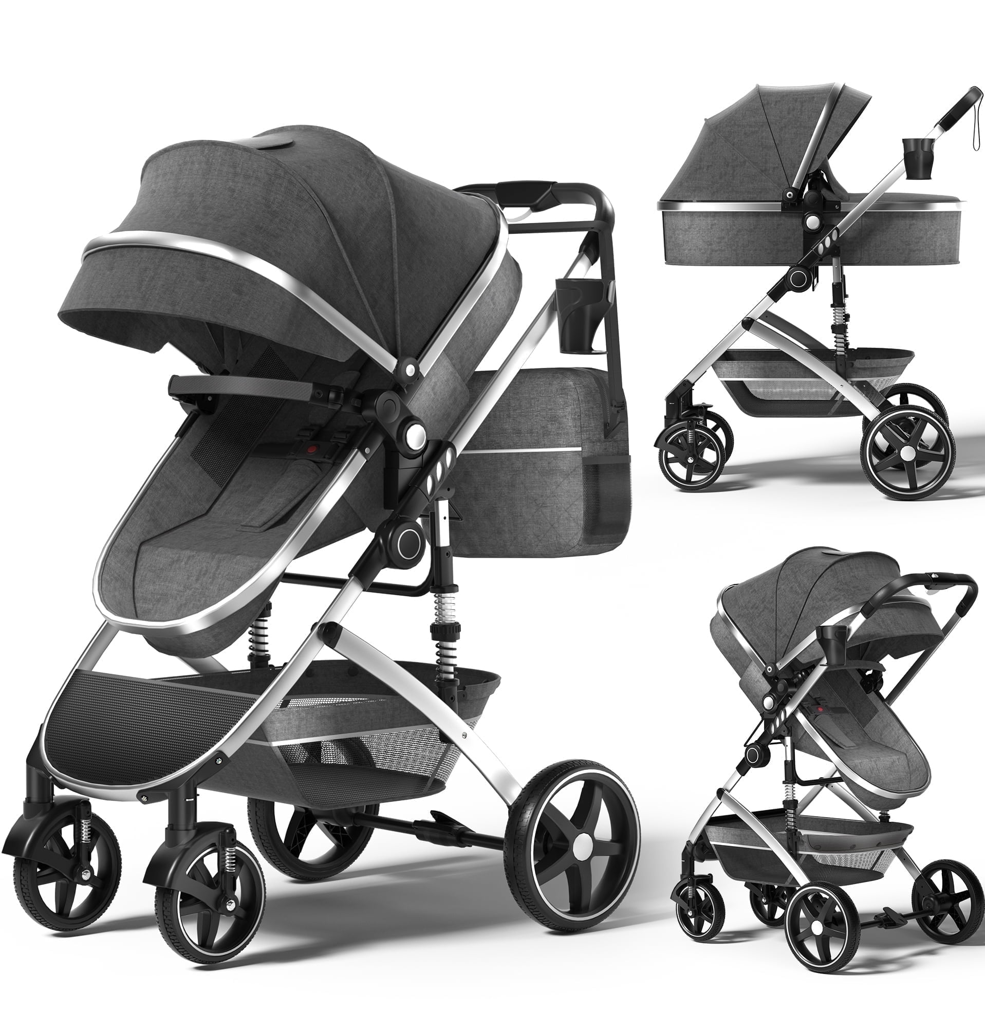 Walmart Deals of Walmart Black Friday Deals 2025 babyeap 2 in 1 Baby Stroller, Lightweight Foldable Reversible Bassinet Pram, Gray