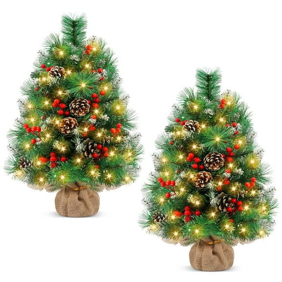 Yexmas 2PCS Pre-lit Artificial Mini Christmas Tree,24 Inch Small Tabletop Xmas Tree for Indoor Outdoor Christmas Decor