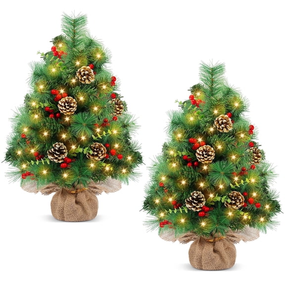 Yexmas 2PCS Pre-lit Artificial Mini Christmas Tree,30 Inch Small Tabletop Xmas Tree for Indoor Outdoor Christmas Decor