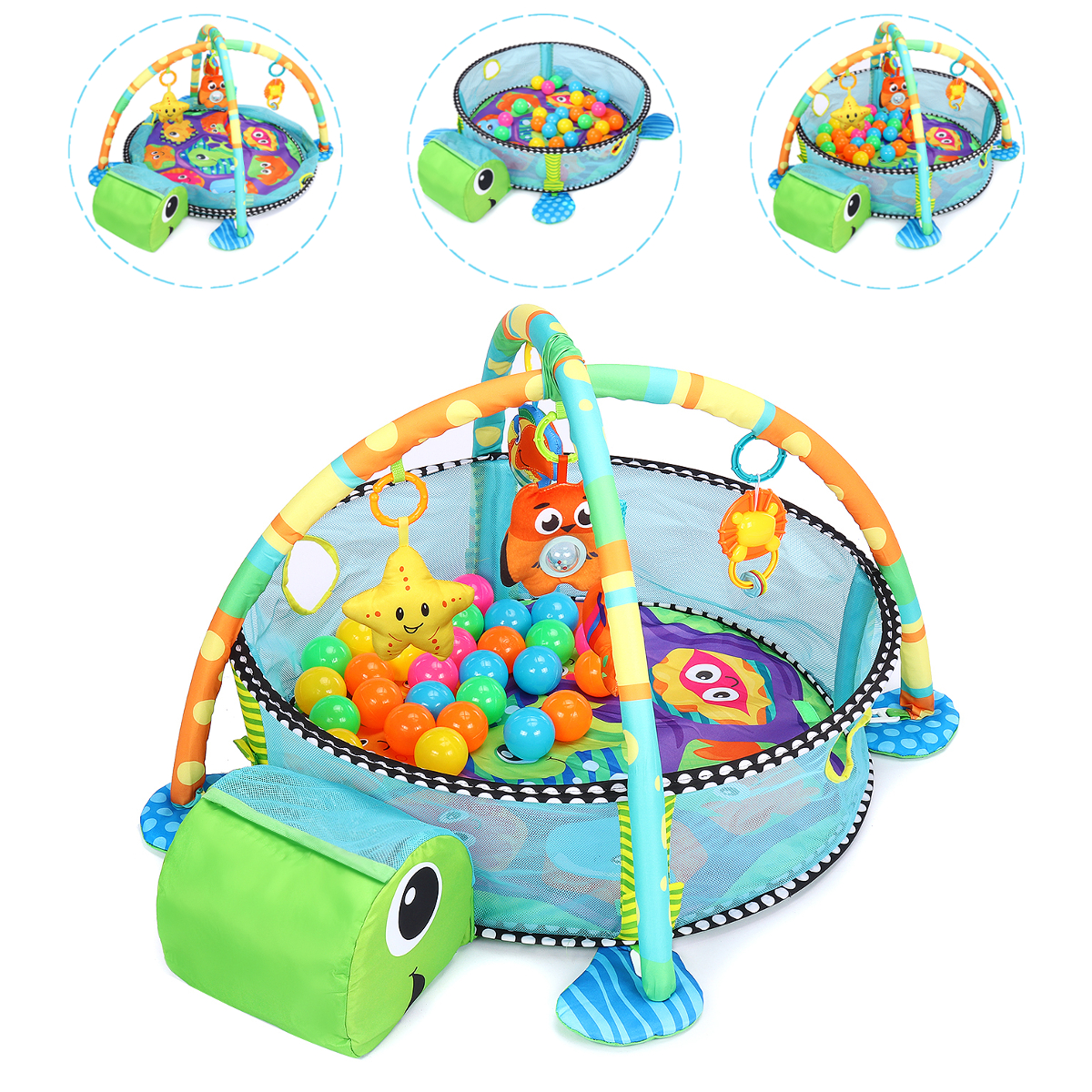 TEAYINGDE 3 in 1 Baby Gym Play Mat Baby Activity with Ocean Ball,Green Turtle - image 1 of 11