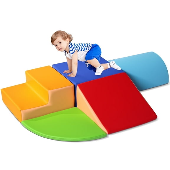 Lookfly 5-Piece Soft PU Leather Toddlers Climbing Toys,Play Set Indoor Baby Climbing Toysclimbing Foam Blocks for 1-3