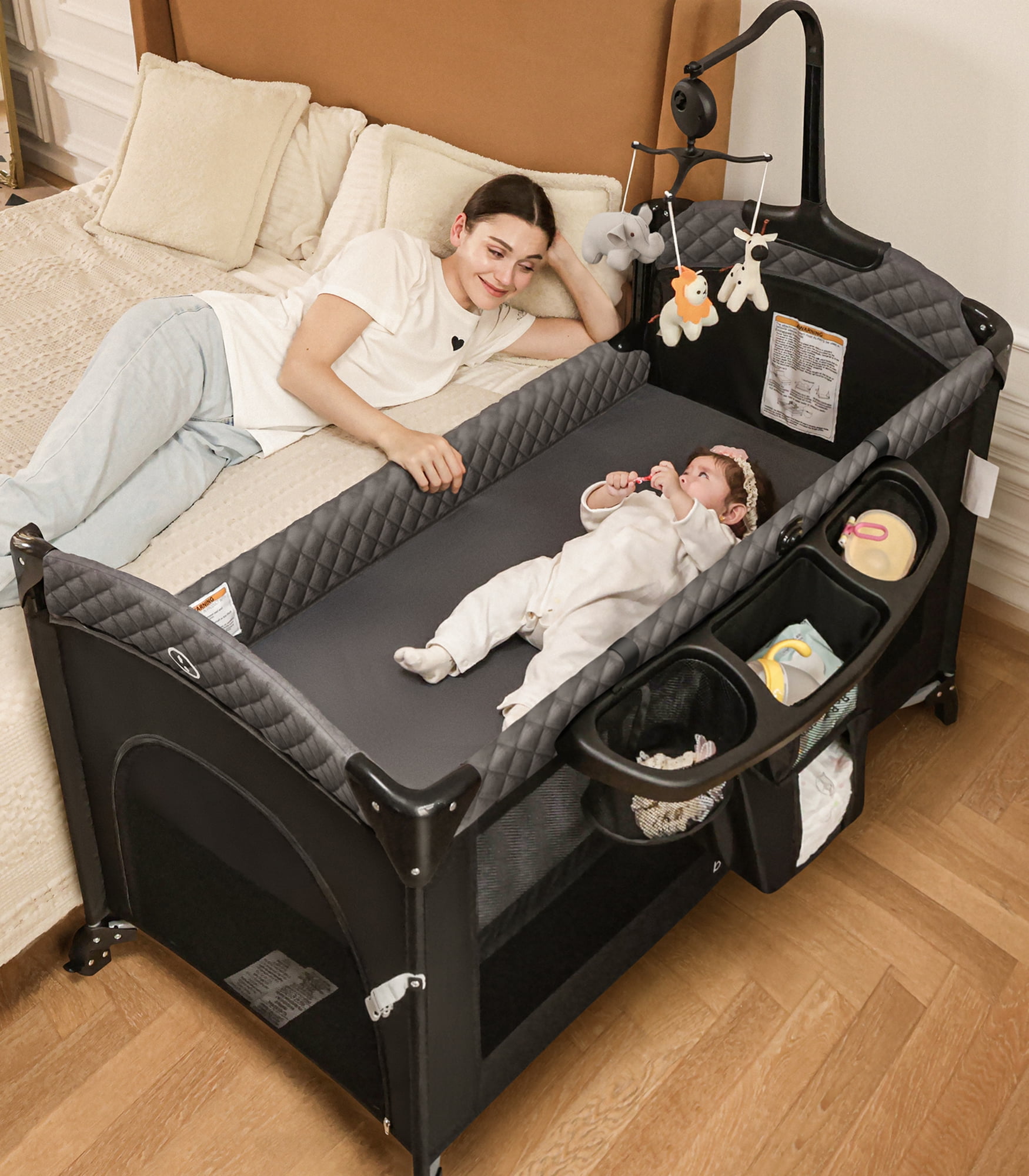 5-in-1 Baby Bassinet with Playard Mode & Changing Table,Bedside Sleeper for Newborns and Infants,Black