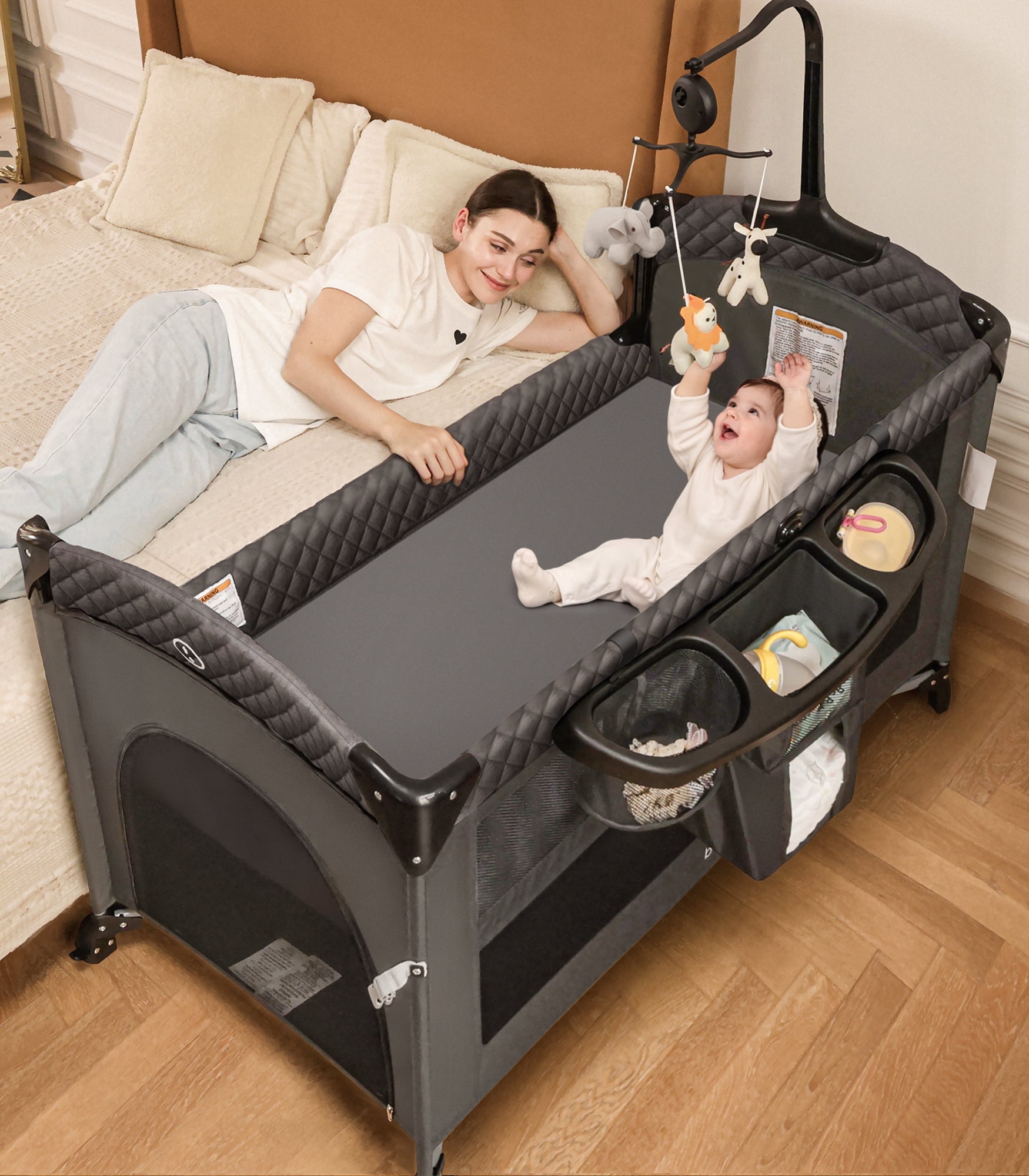 Babyeap 5-in-1 Baby Bassinet with Playard Mode & Changing Table,Bedside Sleeper for Newborns and Infants,Gray