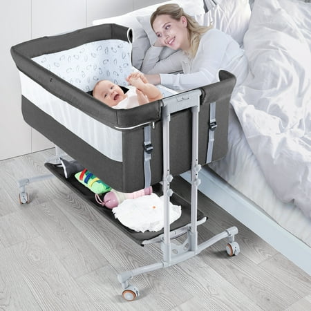TEAYINGDE Baby Bassinet Bedside Sleeper Bassinet For 0-6 months Baby Unisex (Dark Gray)