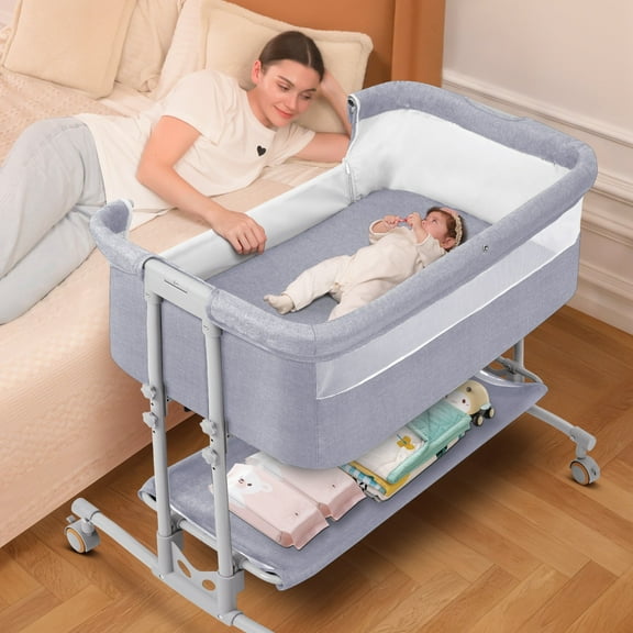 Babyeap Baby Bassinet Bedside Sleeper Bassinet for 0–5 Months Infants, Unisex, Light Grey