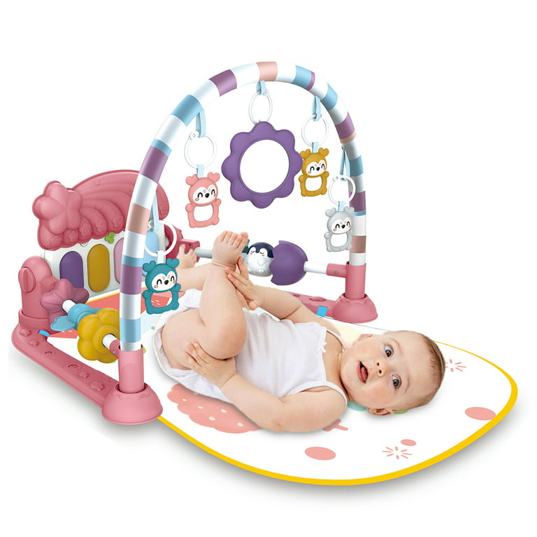 TEAYINGDE Baby Gym Play Mat 3 in 1 Fitness Rack with Music and Lights Piano  ,0 - 12 Month Age Pink
