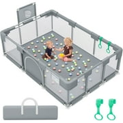 babyeap Baby Playpen,73 Inch Extra Large Baby Playard,Playpen for Babies and Toddlers With Basketball Hoop,Children Kids Play Fence for Indoors Outdoors,Gray