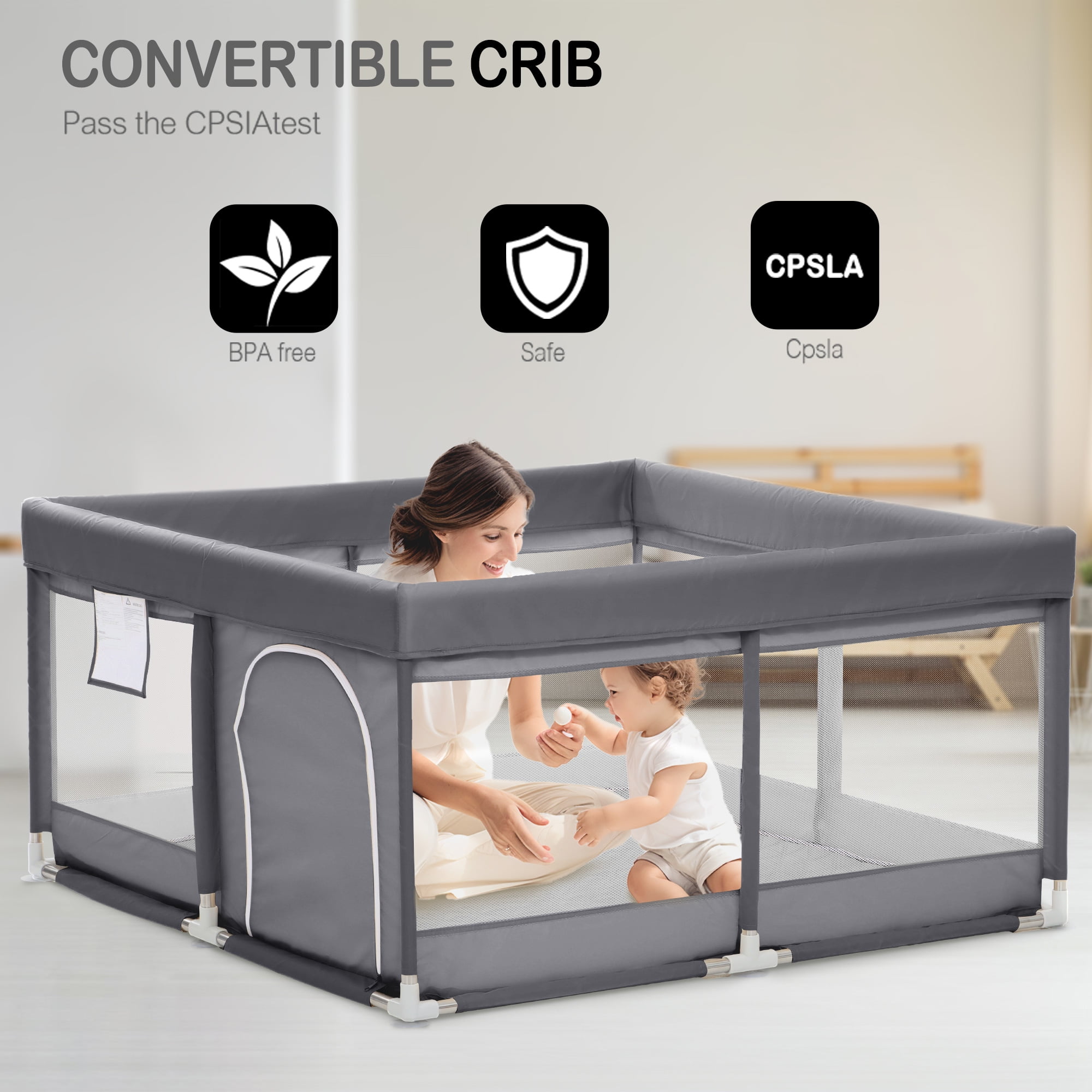 TEAYINGDE Baby Playpen Large Play Yard Fence for Toddlers 50 x50 Dark Gray