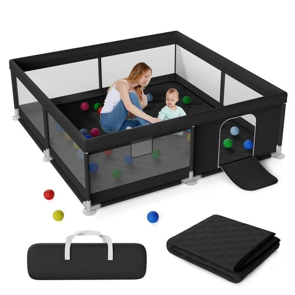 Babyeap Baby Playpen with Mat, Large Play Yard Fence for Toddlers, 50"x50" Black
