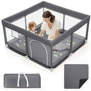 TEAYINGDE Baby Playpen Large Play Yard Fence With Mat for Toddlers, 50"x50" Gray