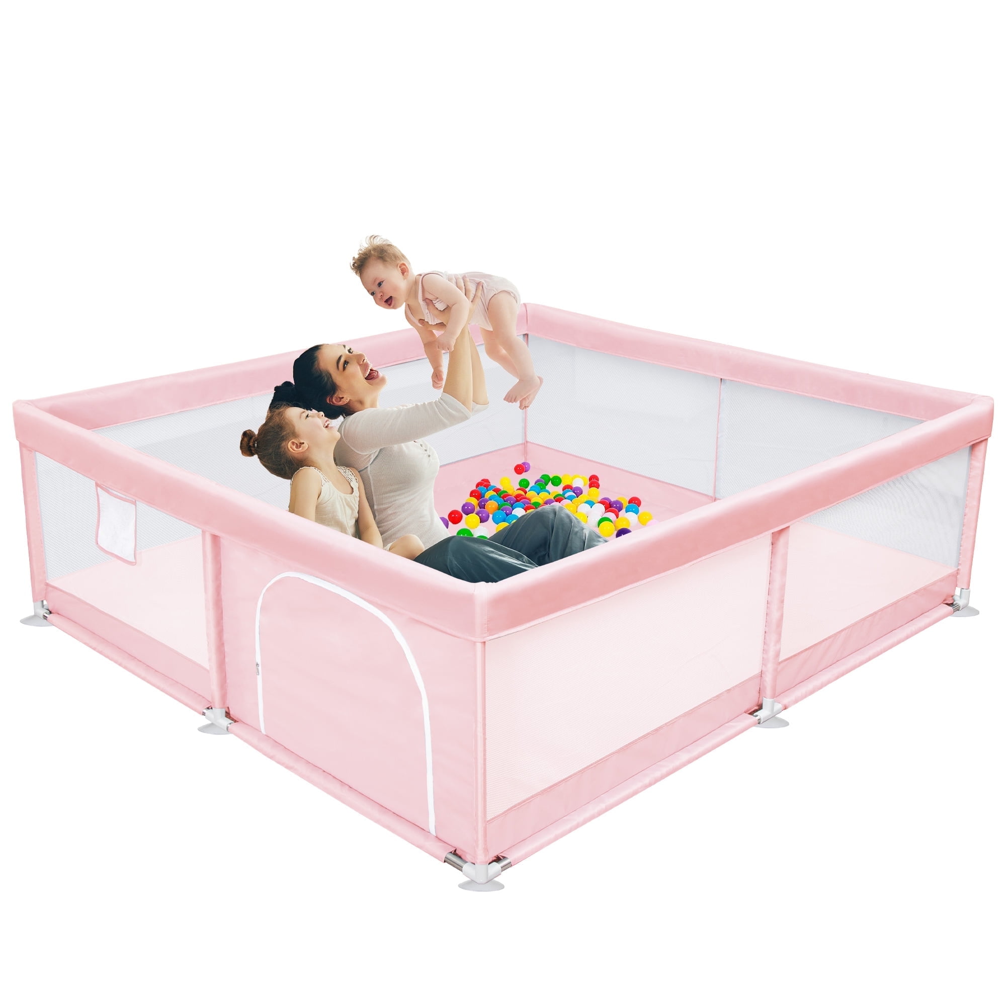 TEAYINGDE Baby Playpen Large Play Yard Fence for Toddlers,50"x50" Pink
