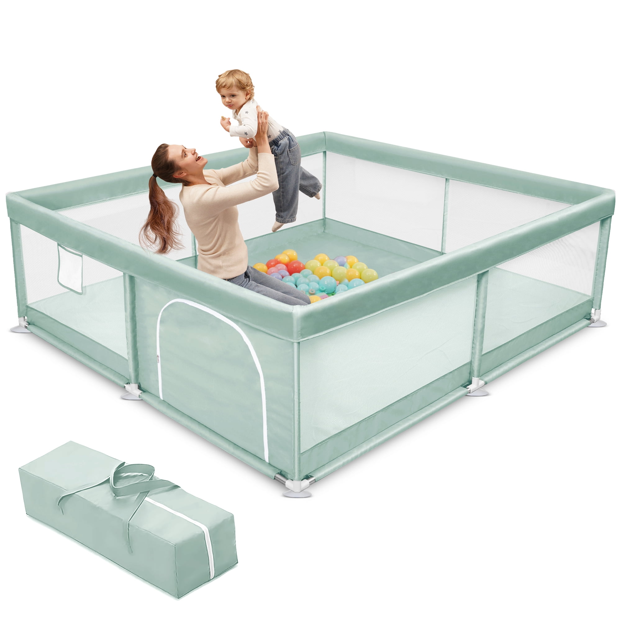 Babyeap Baby Playpen Large Play Yard Fence for Toddlers, 50"x50" Green