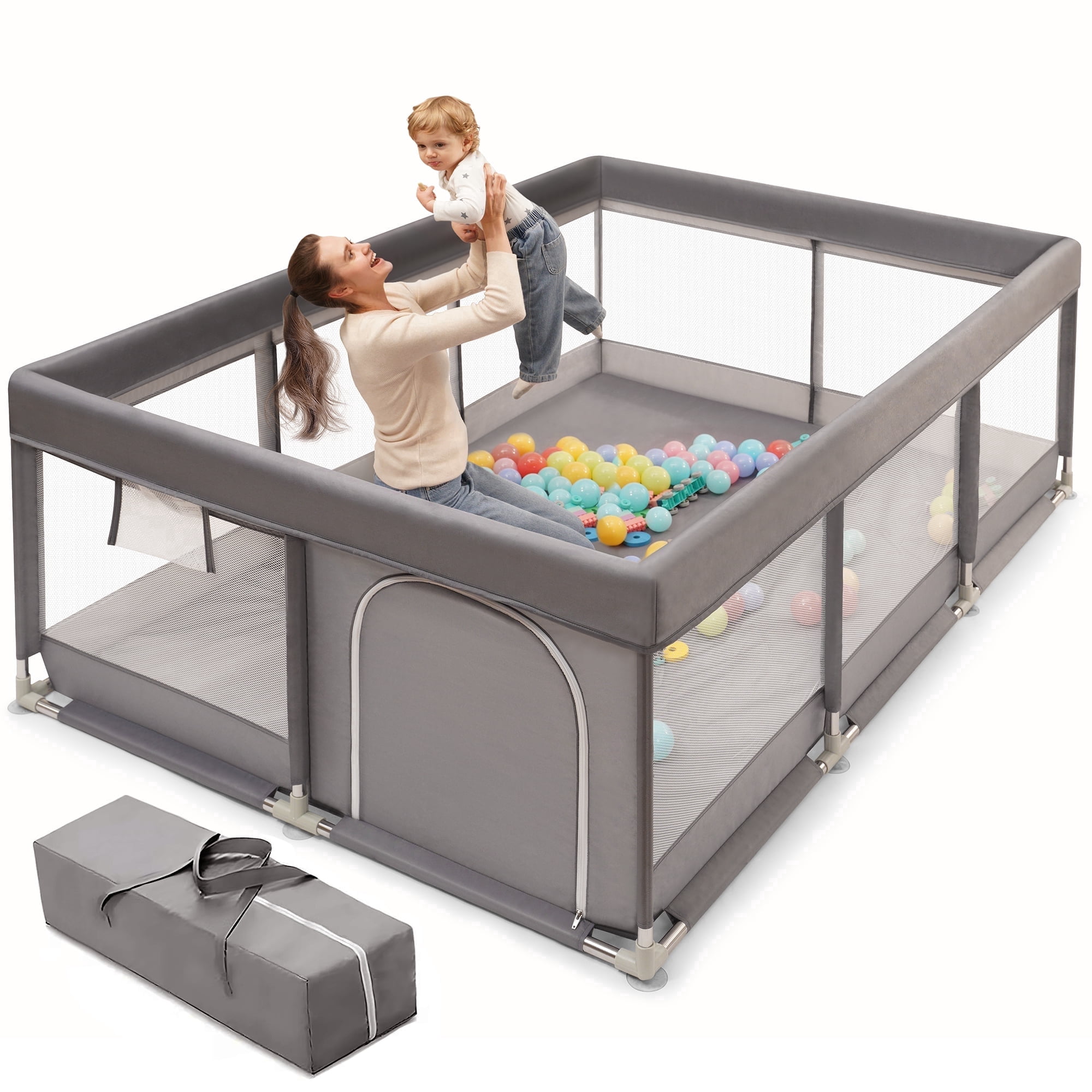 Babyeap Baby Playpen Large Play Yard Fence for Toddlers, 71"x50" Dark Gray