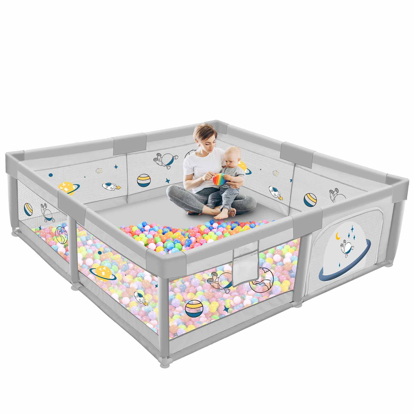 TEAYINGDE Baby Playpen Large Play Yard Fence for Toddlers,71"x47" Gray Space - Walmart.com