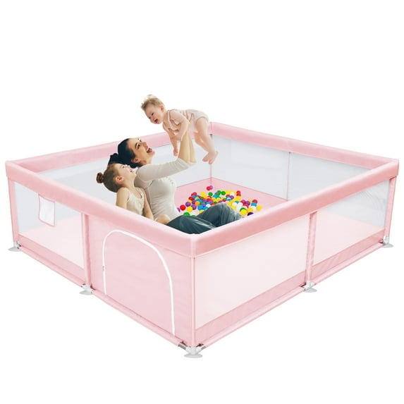 TEAYINGDE Baby Playpen Large Play Yard Fence for Toddlers,71"x47" Pink