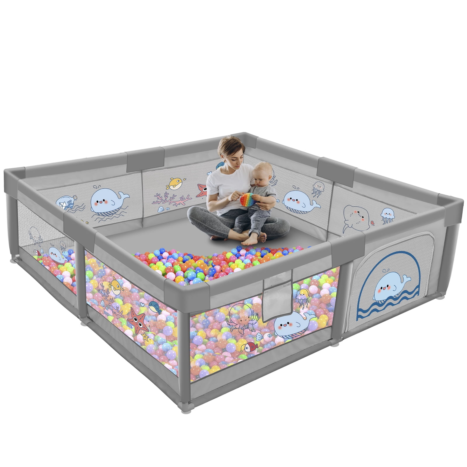 TEAYINGDE Baby Playpen Large Play Yard Fence for Toddlers 50 x50 Dark Gray