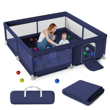 TEAYINGDE Baby Playpen Large Play Yard Fence for Toddlers With Mat,50"x50" Blue