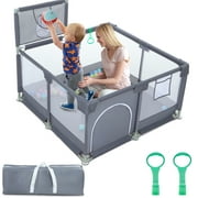 TEAYINGDE Baby Playpen, Play Yard, Baby Playards, 50"x50" Infant Travel Fence with Basket, Gray