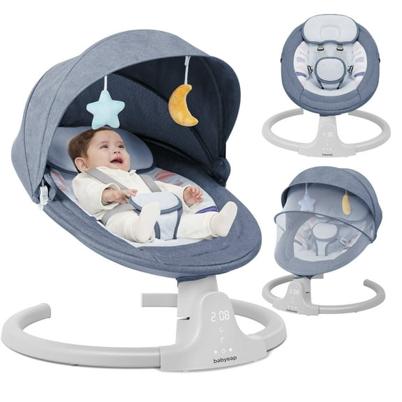 Babyeap Baby Swing for Infants - APP Remote Bluetooth Control, 5 Speed Settings, 10 Lullabies, USB Plug (Blue)