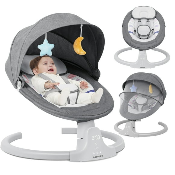 Babyeap Baby Swing for Infants - APP Remote Bluetooth Control, 5 Speed Settings, 10 Lullabies, USB Plug (Gray)