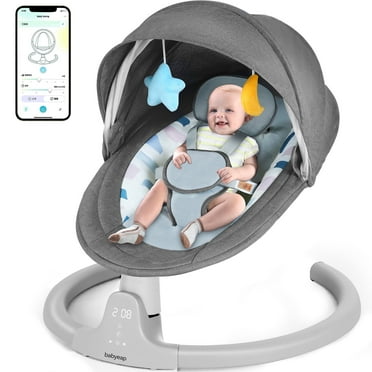 Babyeap Baby Swing for Infants - APP Remote Bluetooth Control, 5 Speed Settings, 10 Lullabies, USB Plug (Gray)