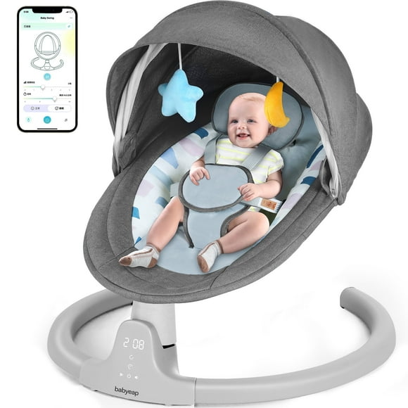 Babyeap Baby Swing for Infants - APP Remote Bluetooth Control, 5 Speed Settings, 10 Lullabies, USB Plug (Gray)