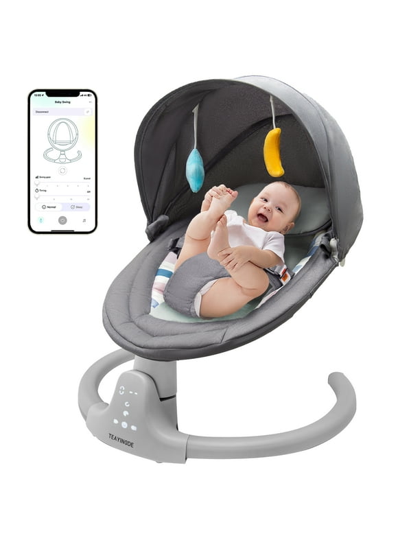 TEAYINGDE Baby Swing for Infants - APP Remote Bluetooth Control, 5 Speed Settings, 10 Lullabies, USB Plug (Gray)