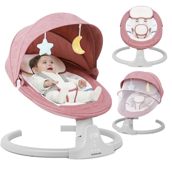 Babyeap Baby Swing for Infants - APP Remote Bluetooth Control, 5 Speed Settings, 10 Lullabies, USB Plug (Pink)