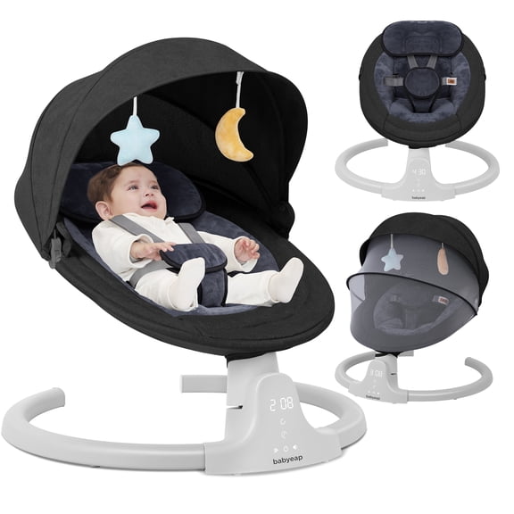 Babyeap Baby Swing for Infants - Motorized Swing with Music Speaker and Remote Control - 10 Lullabies - Black