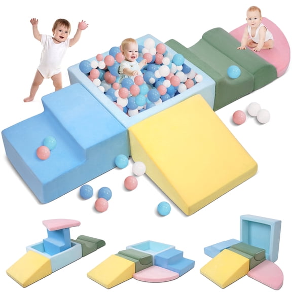 Yexmas 5-Piece Climbing Toys for Toddlers, Soft Foam Blocks with Ball Pit, Indoor Play Gym Set Baby Gift