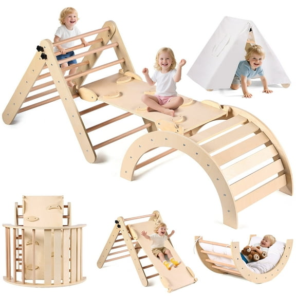 Lookfly 8 in1 Pikler Triangle Set Foldable Baby Climbing Toys for Toddlers 1-6 Inside with Ramp,Toddler Climbing Toys Indoor Baby Gift