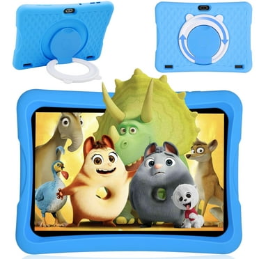 YOUPINS Kids Tablet 10.1" Android 13 Tablet 2.4GHz with WiFi 64GB Tablet for Ages 3–8 Kids Tablet with Silicone Case Google Play Parental Control APP （Blue）