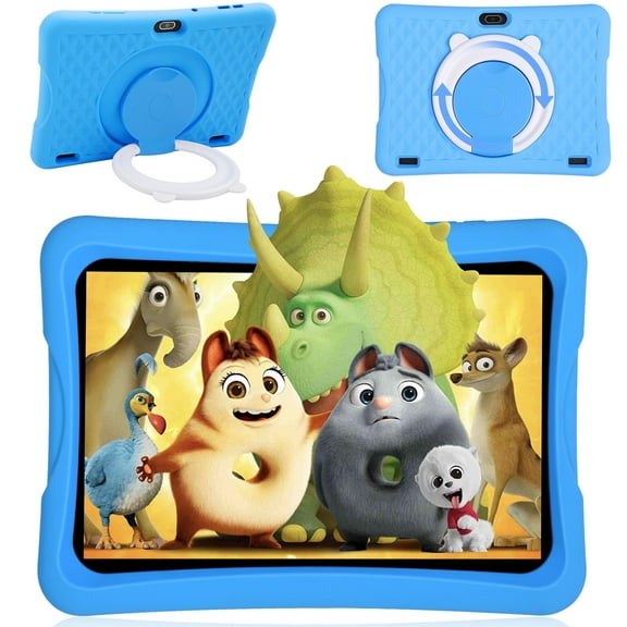 TEAYINGDE Kids Tablet 10.1" Android 13 Tablet 2.4GHz with WiFi 64GB Tablet for Ages 3–8 Kids Tablet with Silicone Case Google Play Parental Control APP （Blue）