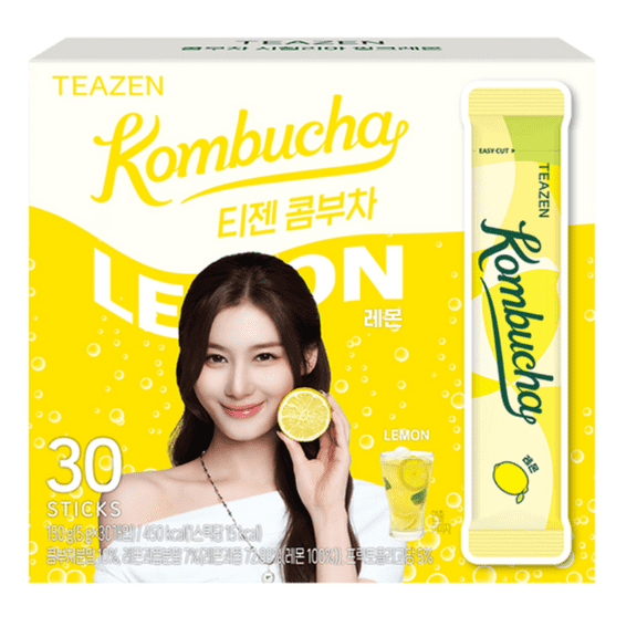 TEAZEN Kombucha Lemon 30 Sticks | Zero Sugar Sparkling Probiotic Drink Mix