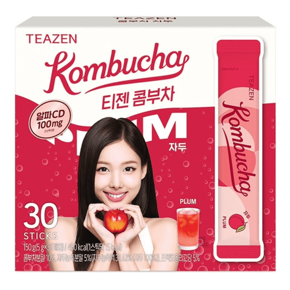 TEAZEN Kombucha Plum 30 Sticks | Zero Sugar Sparkling Probiotic Drink Mix