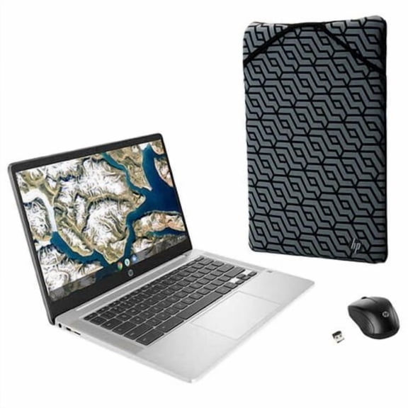 TEC HP Chromebook 14 FHD Intel N4000 4GB RAM 64GB eMMC Webcam BT (14a-na0023cl) with Bonus Mouse and Sleeve