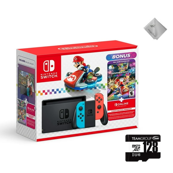 TEC New Nintendo Switch Mario Kart 8 Deluxe Bundle with Teamgroup 128GB MicroSDHC