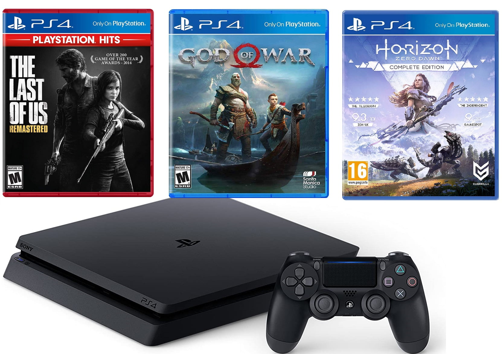 TEC Sony PlayStation 4 (PS4) Slim 1TB Ultimate holiday Bundle with Three  Games: The Last of Us, God of War, Horizon Zero Dawn 