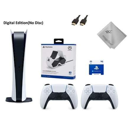 TEC Sony PlayStation_PS5 Gaming Console (Digital Edition) Bundle With Extra Controller, PowerA Twin Charging Station, PlayStation Store Gift Card(PSN $50)