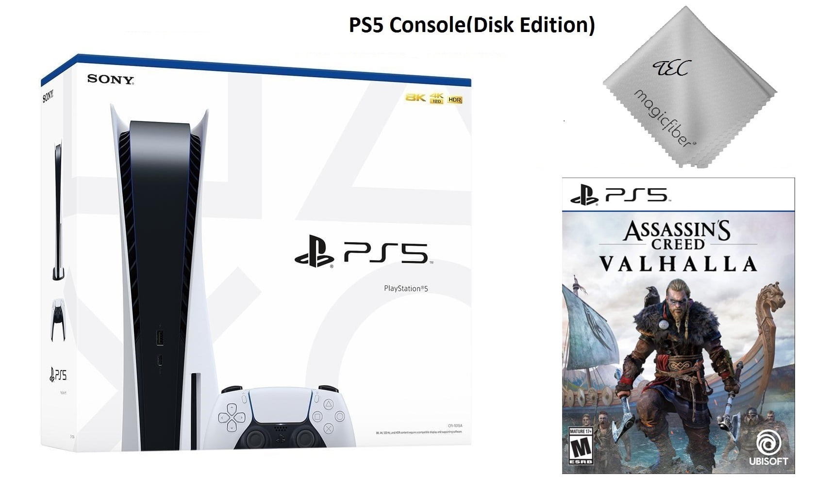 TEC Sony PlayStation_PS5 Gaming Console(Disc Version) with Assassin's Creed  Valhalla Game Bundle 