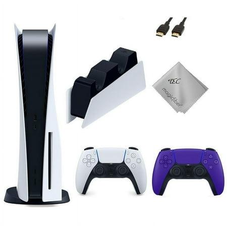 TEC Sony PlayStation_PS5 Gaming Console (Disc Version) with Extra Galactic Purple Controller Plus Dual Charging Station Bundle