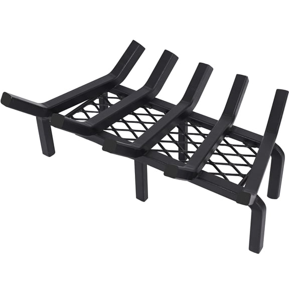 TECANA 17 Inch Cast Iron Fireplace Log Grate Heavy Duty Steel Wood Holder with Ember Retainer