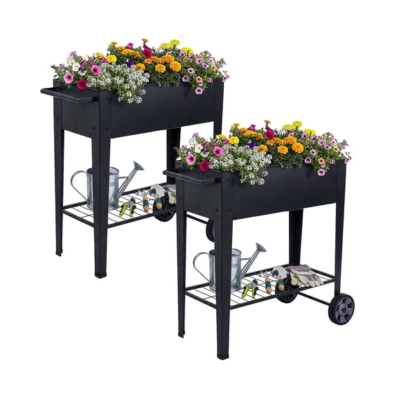 TECANA 2-Pack Metal Raised Garden Bed with Wheels, Tall Elevated Planter Box for Vegetables Herbs Flowers