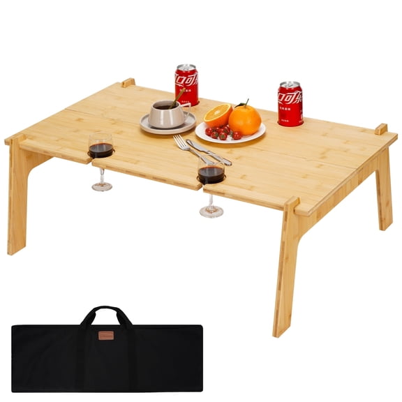 TECANA 35x20x12in Bamboo Folding Camping Patio Table with Carry Bag