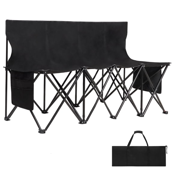 TECANA 4‑Seat Folding Sideline Bench with Backrest & Carry Bag, Black