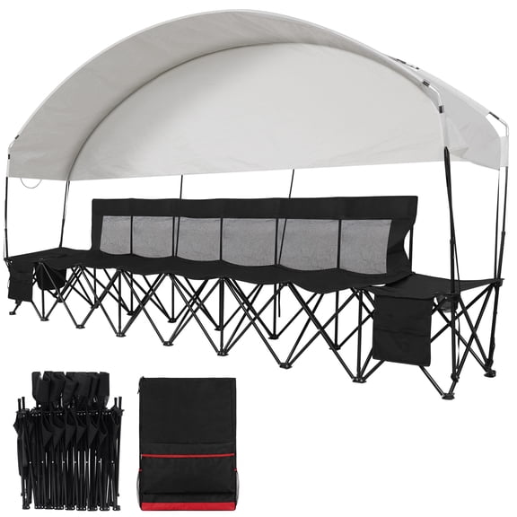 TECANA 6‑Seat Folding Sideline Team Bench, Sunshade Canopy, Black